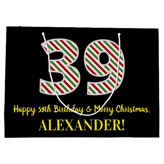 ハッピークリスマス39誕生日&メリークリスマス，名前をカスタムする ラージペーパーバッグ (裏面)
