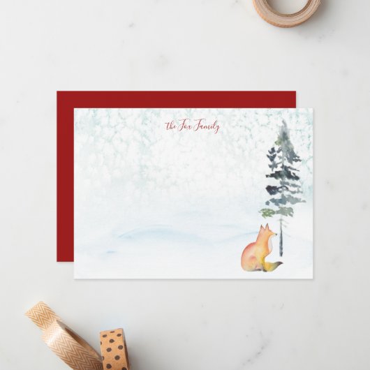 ハッピークリスマス ウィッシュ パーソナライズド フォックス ノートカード (正面/裏面インサイチュ)