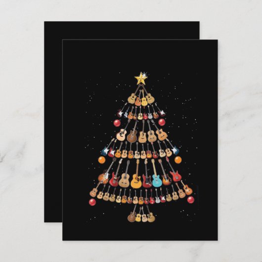 ハッピークリスマス|ウクレレ楽器クリスマスツリー サンキューカード (正面/裏面)