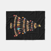 ハッピークリスマス|ウクレレ楽器クリスマスツリー フリースブランケット (正面(横))