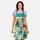 ハッピークリスマス – フェスティバルツリー&トナカイ エプロン (着用した状態)