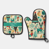 ハッピークリスマス – フェスティバルツリー&トナカイ 鍋つかみ&鍋敷きセット (正面)