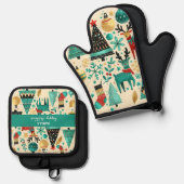 ハッピークリスマス – フェスティバルツリー&トナカイ 鍋つかみ&鍋敷きセット (正面/裏面)