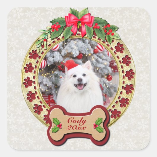 ハッピークリスマス I Woof You オリジナル犬グッズ スクエアシール (正面)