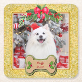 ハッピークリスマス I Woof You オリジナル犬グッズ スクエアペーパーコースター
