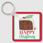 ハッピークリスマスUKイギリスのケーキスライス自家製 キーホルダー (正面)