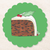 ハッピークリスマスUKイギリスのケーキスライス自家製 ペーパーコースター (正面)