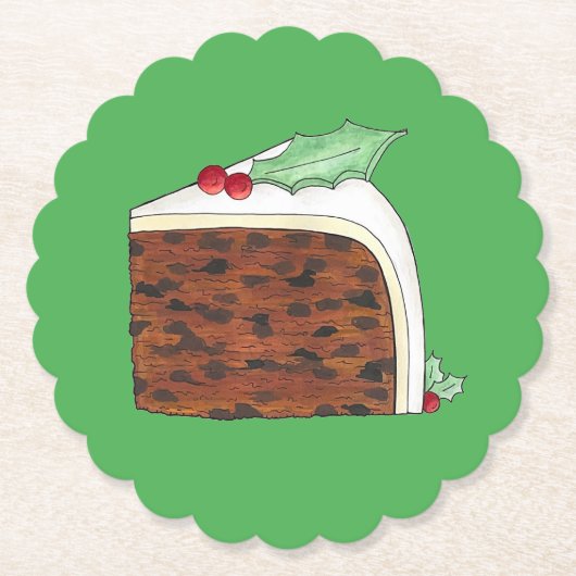 ハッピークリスマスUKイギリスのケーキスライス自家製 ペーパーコースター (正面)