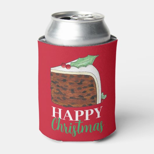 ハッピークリスマスUKイギリスのケーキスライス自家製 缶クーラー (缶正面)