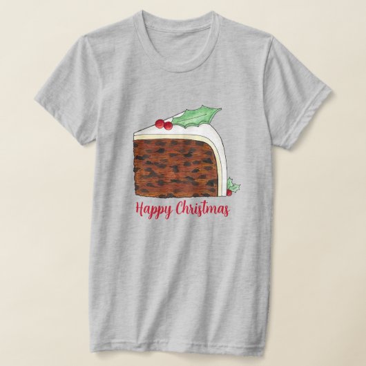 ハッピークリスマスUKイギリスのケーキスライス自家製 Tシャツ (レイダウン)