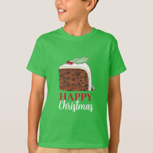 ハッピークリスマスUKイギリスのケーキスライス自家製 Tシャツ