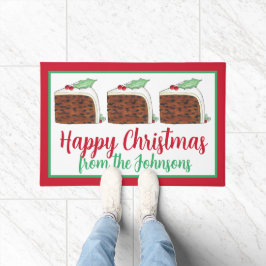 ハッピークリスマスUKブリティッシュケーキスライスフェスティバル ドアマット