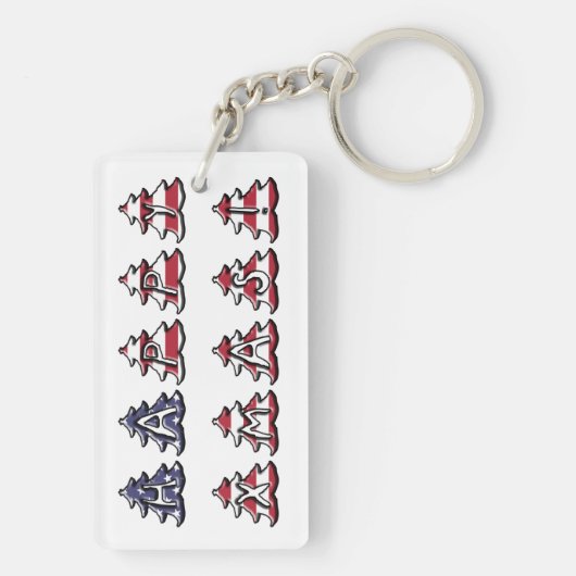 ハッピークリスマスUSA愛国的なクリスマスツリー キーホルダー (裏面)