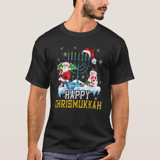ハッピークリスムカ雪だるまユダヤクリスマスクリスマスH Tシャツ (正面)