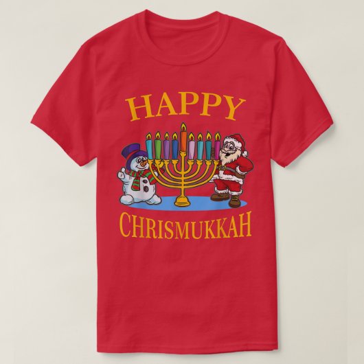ハッピークリスムカ – ハヌッカクリスマスお祝い Tシャツ (デザイン正面)