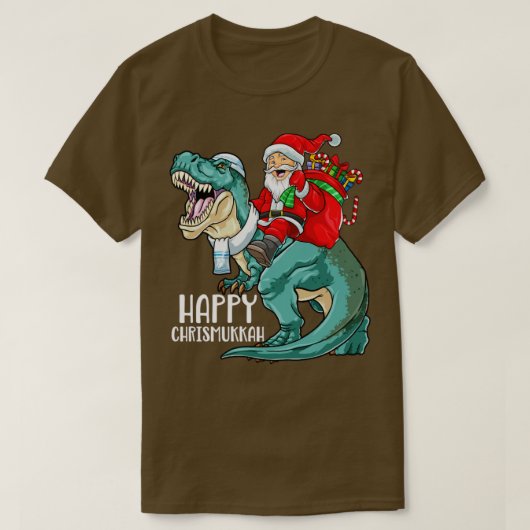 ハッピークリスムカHanukkahクリスマスTレックス恐竜 Tシャツ (デザイン正面)