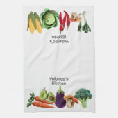 ハッピークロシェ野菜きのこのコラージモノグラム キッチンタオル (縦)