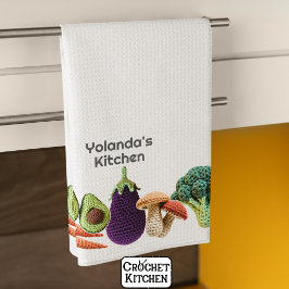 ハッピークロシェ野菜きのこのコラージモノグラム キッチンタオル