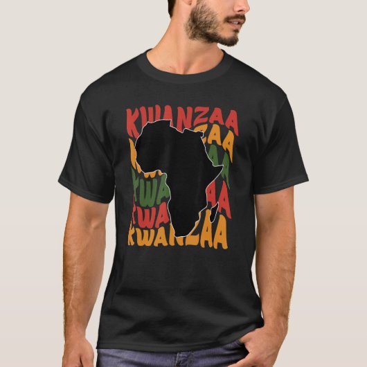 ハッピークワンザアフリカ地図キナーラキャンドルハヴェティ Tシャツ (正面)