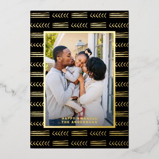 ハッピークワンザモダンムッドクロス写真黒金ゴールド 箔シーズンカード (正面)