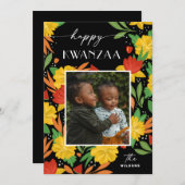 ハッピークワンザ。鮮やかな植物性フローラ写真 シーズンカード (正面/裏面)