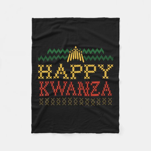 ハッピークワンツァークリスマスブラック伝統ホリデーメン フリースブランケット (正面)