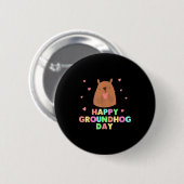 ハッピーグラウンドホッグデー 楽しい かわいい グラウンドホッグ 動物 L 缶バッジ (正面&裏面)
