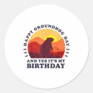 ハッピーグラウンドホッグデー＆私の誕生日パーティー ラウンドシール
