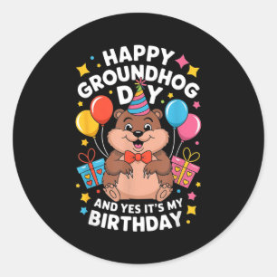 ハッピーグラウンドホッグデー＆私の誕生日2月2日 ラウンドシール