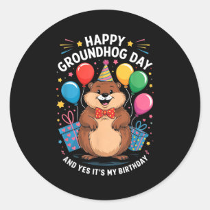 ハッピーグラウンドホッグデー＆私の誕生日2月2日 ラウンドシール