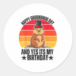 ハッピーグラウンドホッグデー＆私の誕生日 Funny  ラウンドシール