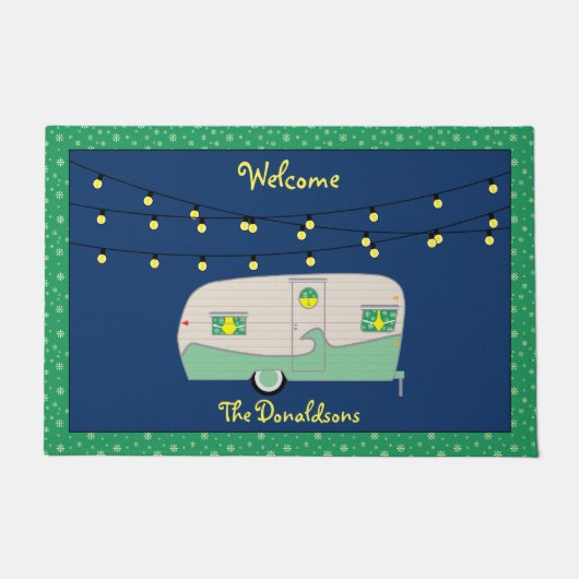 ハッピーグラムパーグリーンヴィンテージキャンドハムトレーラー ドアマット (正面)