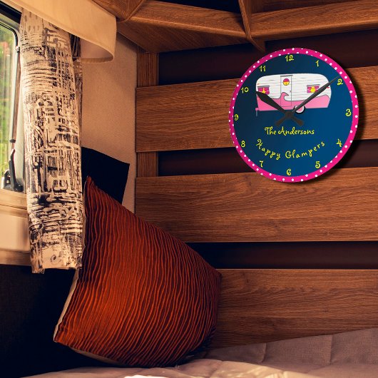 ハッピーグラムパーピンクヴィンテージ缶ハムトレーラー ラウンド壁時計