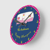 ハッピーグラムパーピンクヴィンテージ缶ハムトレーラー ラウンド壁時計 (傾斜)