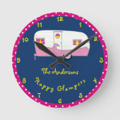 ハッピーグラムパーピンクヴィンテージ缶ハムトレーラー ラウンド壁時計 (正面)