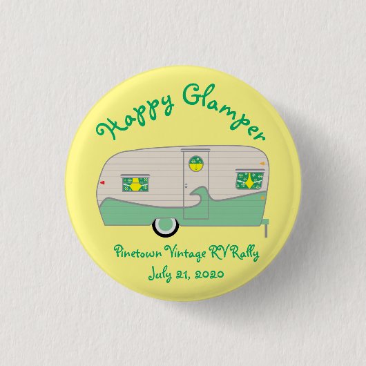 ハッピーグラムパーミントグリーンヴィンテージ缶ハムトレーラー 缶バッジ (正面)