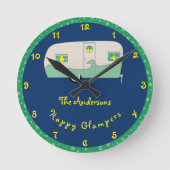 ハッピーグランパーグリーンヴィンテージ缶詰ハムトレーラー ラウンド壁時計 (正面)