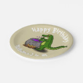 ハッピーグリーンアリゲーター料理ディナー漫画 ペーパープレート (アングル)