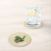 ハッピーグリーンアリゲーター料理ディナー漫画 ラウンドペーパーコースター (インサイチュ)