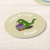 ハッピーグリーンアリゲーター料理ディナー漫画 ラウンドペーパーコースター (アングル)