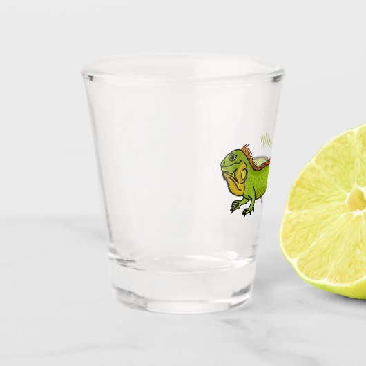 ハッピーグリーンイグアナ漫画イラストレーション ショットグラス (左)