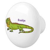 ハッピーグリーンイグアナ漫画イラストレーション セラミックノブ (右)