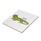 ハッピーグリーンイグアナ漫画イラストレーション タイル (側面)