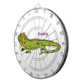 ハッピーグリーンイグアナ漫画イラストレーション ダーツボード (正面右)