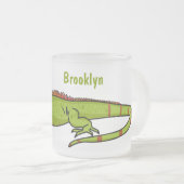 ハッピーグリーンイグアナ漫画イラストレーション フロストグラスマグカップ (正面右)