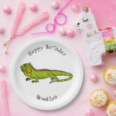 ハッピーグリーンイグアナ漫画イラストレーション ペーパープレート (パーティー)