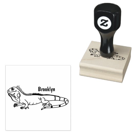 ハッピーグリーンイグアナ漫画イラストレーション ラバースタンプ (押印)