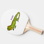 ハッピーグリーンイグアナ漫画イラストレーション 卓球ラケット (横)