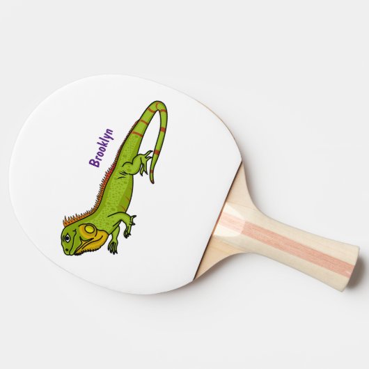 ハッピーグリーンイグアナ漫画イラストレーション 卓球ラケット (横)