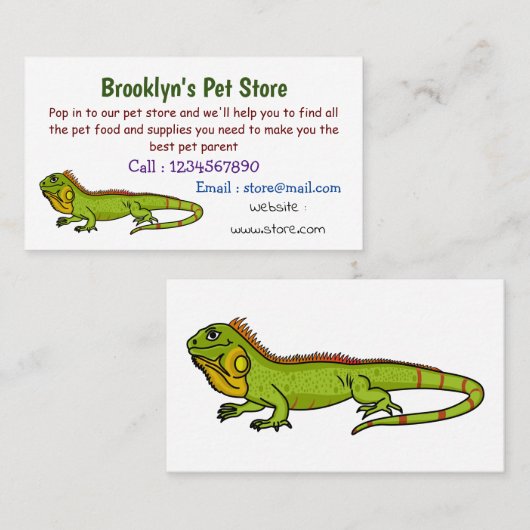 ハッピーグリーンイグアナ漫画イラストレーション 名刺 (正面/裏面)